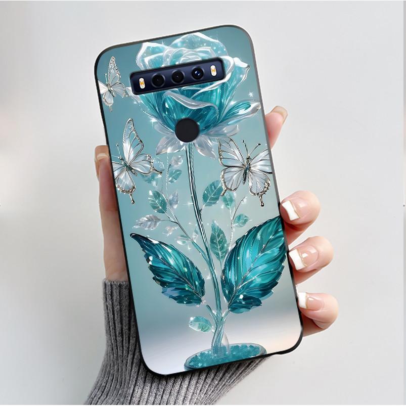 Case For TCL 10SE 10 SE Phone Case Aesthetic Luxury Fashion Butterfly Flowers Black Jelly Soft TPU Silicone Protective Cover