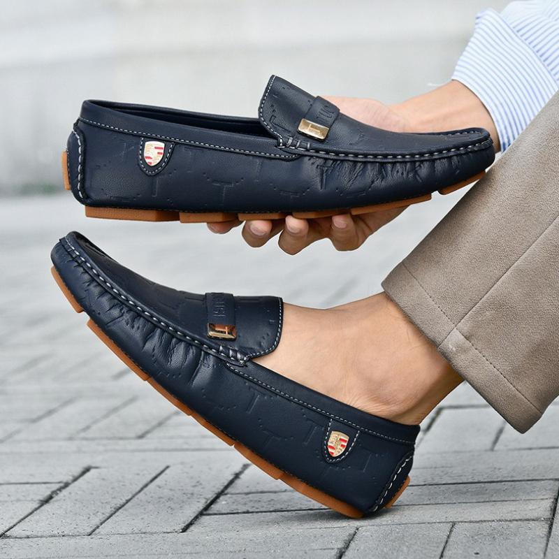 Fashion New Mens High Quality Leather Loafers Men Casual Outdoor Shoes Moccasins Slip On Men Business Shoes Male Driving Shoes Bean Shoe