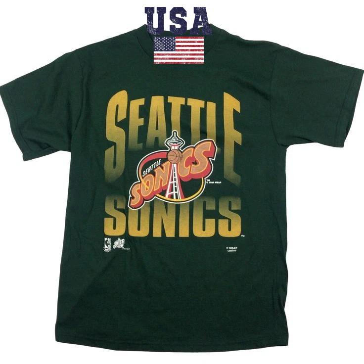 

Логотип баскетбольної команди Seattle Sonics Лісовий Зелений Графічний 90-х HN1700 Унісекс Футболка L