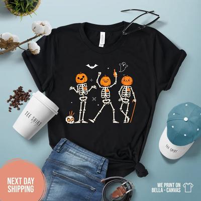 Funny Dancing Skeleton Shirt Halloween Tshirt Vintage Spooky Season Fall Shirt P