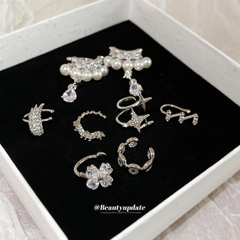 No Ear Piercings, Ear Bone Clips, Zircon Pearl French Light Luxury, High-end Pearl Ear Clips, Women's Simple Temperament Earrings, Earrings.