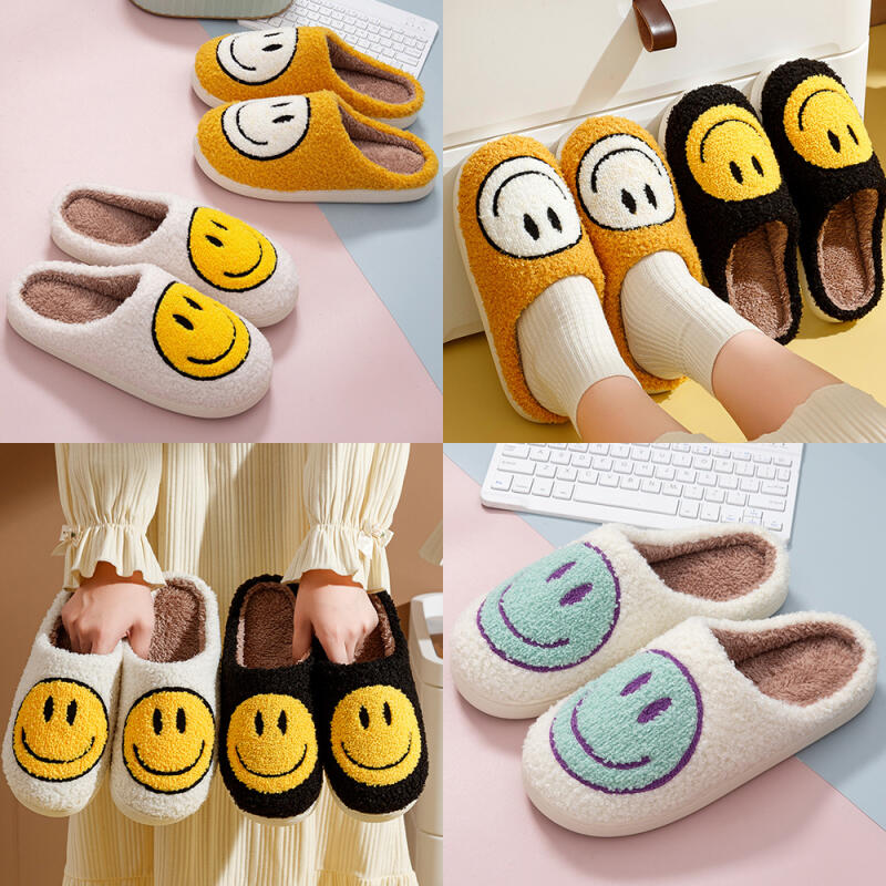 Меховые тапочки с улыбкой Smile Fur Slippers Black 44-45 [NG988]