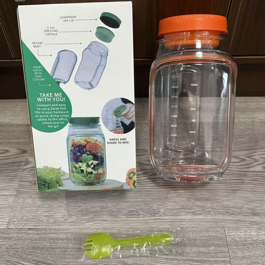 Plastic Salad Pod Side Open Salad Jars Portable Breakfast Fruit Storage Box Sealed Leak-proof Transparent Picnic Salad Jar