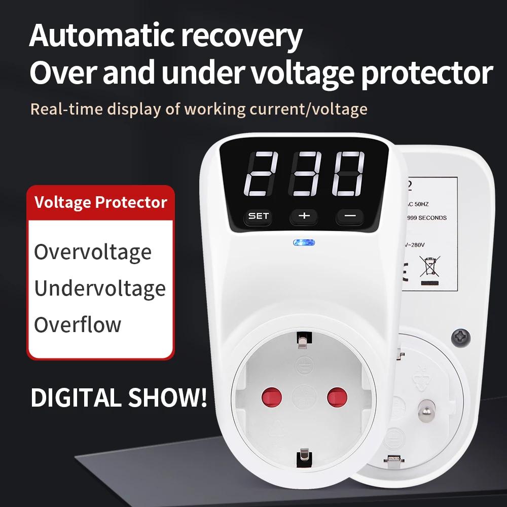 Digital Automatic Voltage Protector Socket 230V Household Overcurrent Voltage Relay Protector Outlet HLP02
