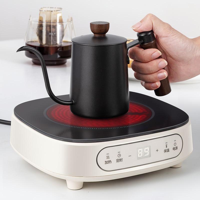 304 Stainless Steel Wooden Handle Espresso Coffee Pot for Home and Commercial Use, Long Spout and Fine Nozzle Drip Coffee Maker for Brewing