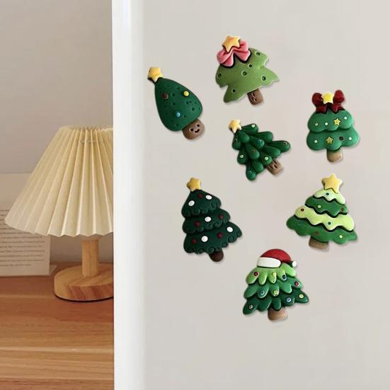Christmas Tree Refrigerator Magnets 7Pcs/Set Mini Magnet, Xmas Shape Magnetic Home Decor Fridge Decorative Magnet for Whiteboard Locker Door