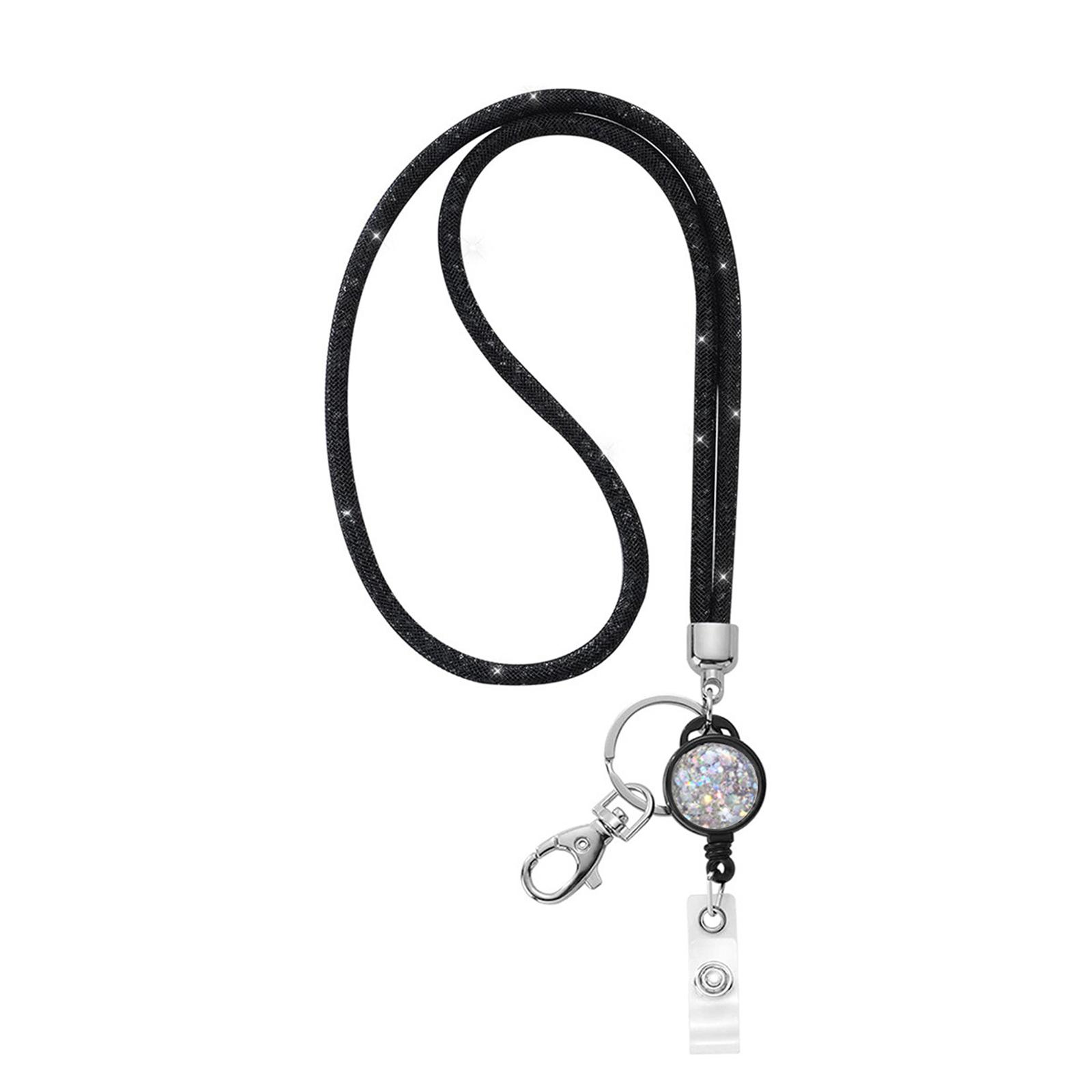 

Блестящий шнурок-ожерелье для ключей и держателя для бейджа, выдвижной, со стразами, шнурок-ожерелье, шнурок для телефона для женщин чёрный