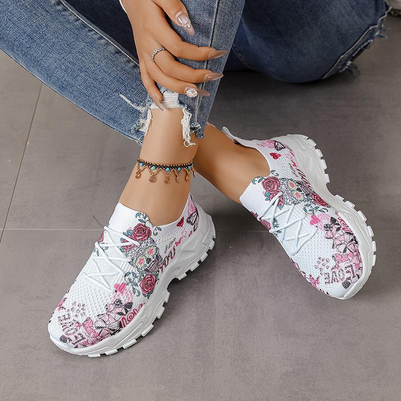 Large size foreign trade fashion printing ventilation hole sports and leisure single shoes new lace-up soft sole multi-color