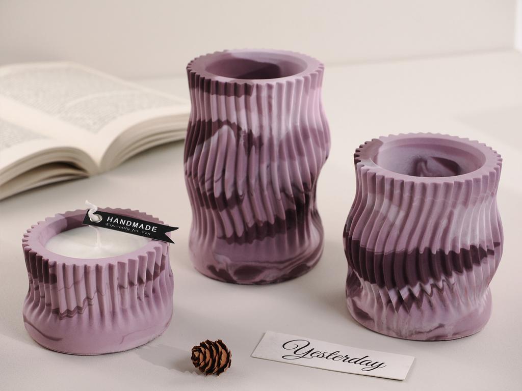Concrete Stripe Candle Jar Silicone Mold Simplicity Wave Storage Tank Ornament Cement Plaster Flowerpot Resin Molds Home Decor