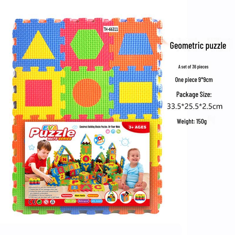 36-Piece 9.0cm EVA Geometric Puzzle Floor Mat - Russian, Spanish, Arabic Mini Foam Jigsaw Toy