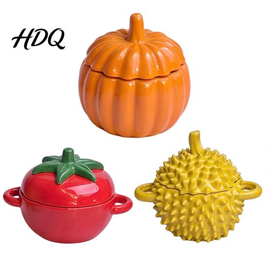 Dollhouse Food Decor Mini Fruit Shaped Stew Pot with Lid Tomato Pumpkin Durian Cooking Small Alloy Pot 1:12 Scale Doll House Kitchen Accessory,