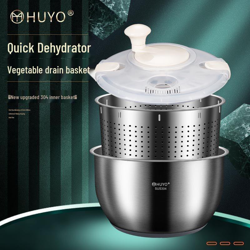 Essoreuse Manuelle à Salade et Fruits en Acier Inoxydable avec Fonction Déshydrateur de Légumes