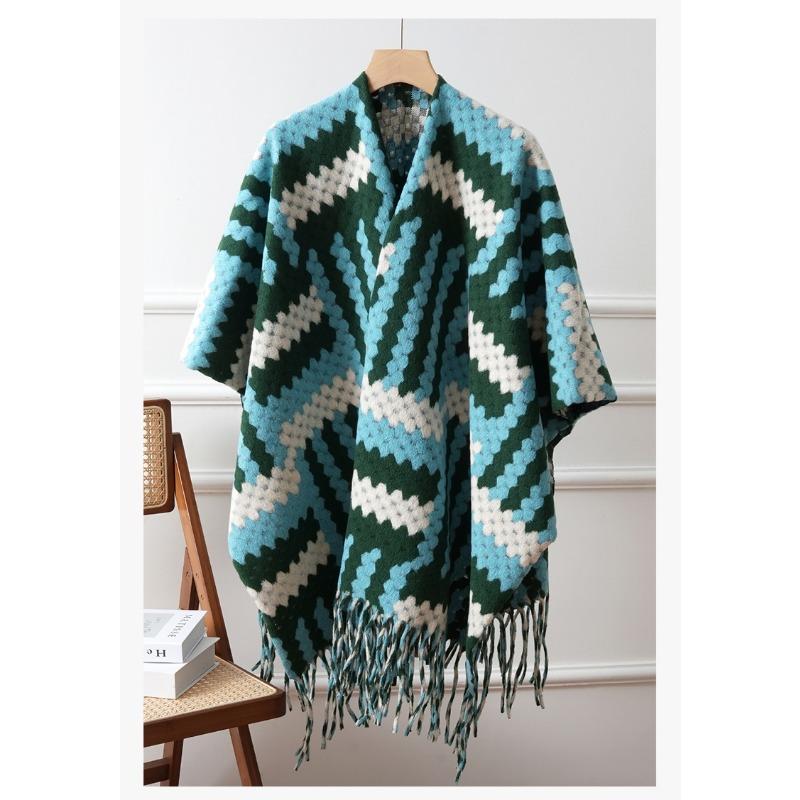 Women Long Ethnic Style Tassel Double Sided Warm Travel Shawl Cape