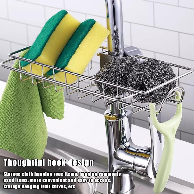 Faucet Rack Kitchen Stainless Steel Sink Storage Rack Household Sponge Rag Dishcloth Drain Rack Hanging Basket