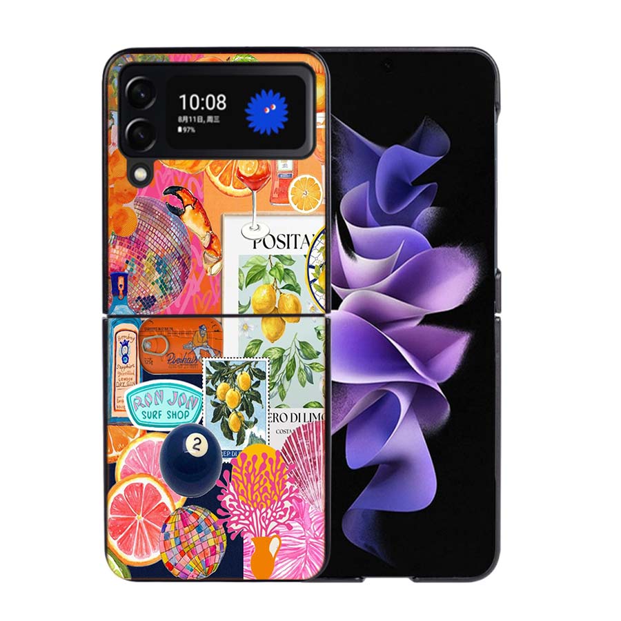Seaside Scenery Wine Lemon Phone Case For Samsung Z Flip 7 6 5G Galaxy Z Flip4 Z Flip5 Z Flip3 Coque Black Hard PC Shell Protect