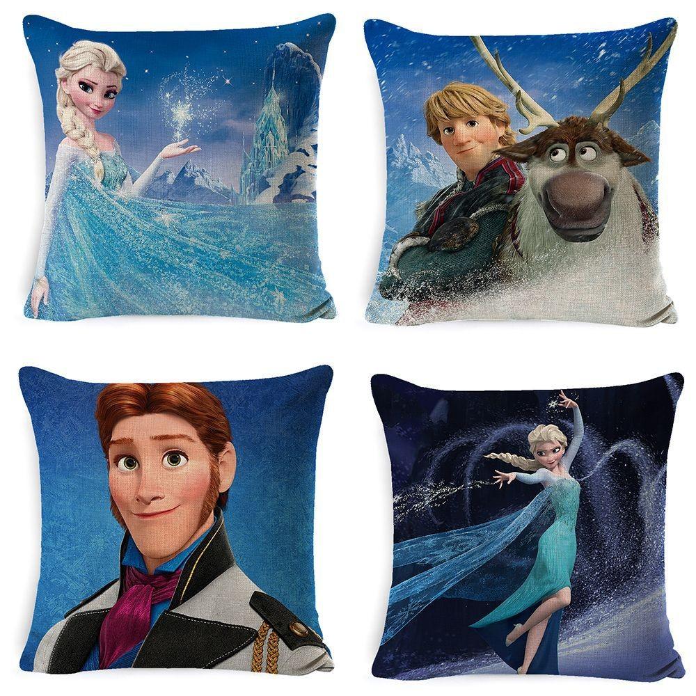 The Frozen Snow Queen Cartoon Cushion Cover Linen Material Cozy Spaces Home