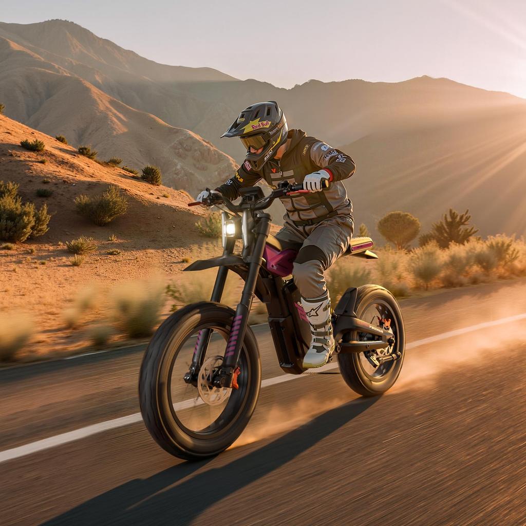 Cleytro FM110 Electric Bike, Black & Purple Frame, 48V 25Ah Battery, 7 Speed, Fat Tire Ebike for Urban & Off-Road Adventures
