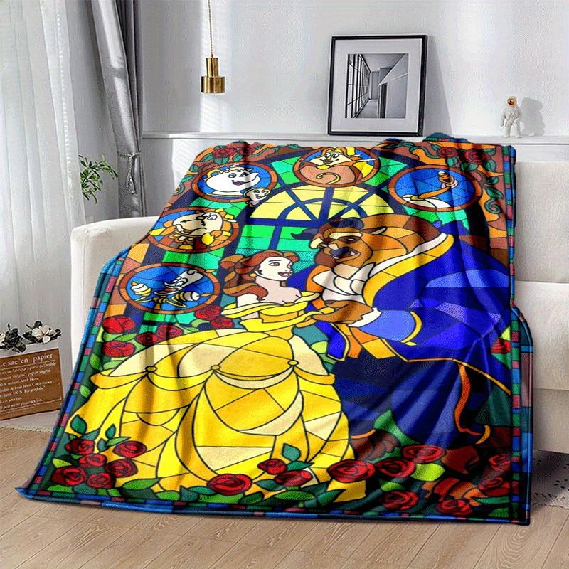 1pc Beauty and The Beast Printing Blanket - Soft, All-Season Throw for Living Room, Bedroom,Personalized Gift with Adorable Cartoon Design
