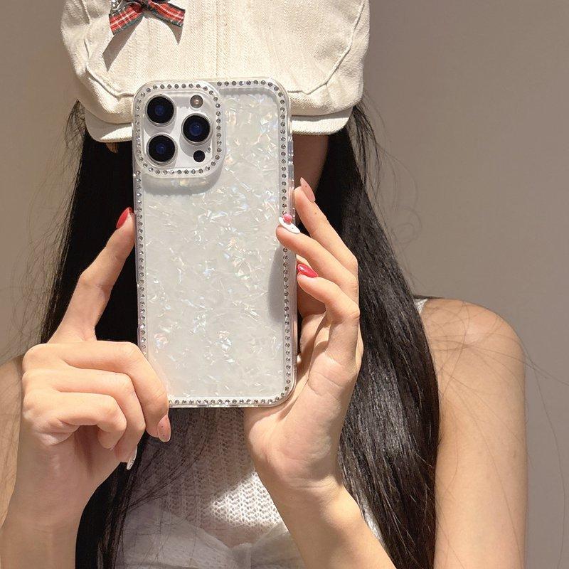 

Прозорий чохол для телефону з блискітками у формі мушлі та діамантами для iPhone 17 16 15 14 Plus 13 12 11 Pro Max 12 13 14 15 16 Pro Max М яке покриття For iPhone 17 Promax білий