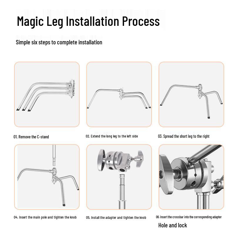 3.3m Stainless Steel Heavy Duty C-Stand with Portable Horizontal & Angled Arm for Photo Studio Lighting.