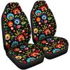 Bulopur Black Boho Floral Car Seat Covers Front Seats Only for Women Men Seat Covers w/Organizer Pocket for Cars SUV Truck Sedan
