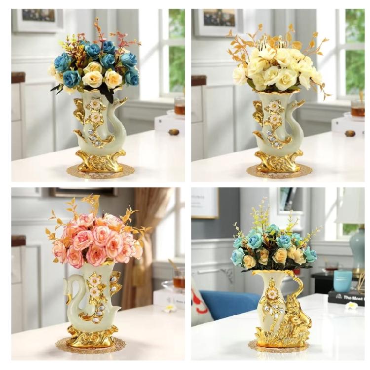 European Ceramic Decorative Vases Floral Arrangement Container with Elphant Sculpture For Dining Room Study Or Event