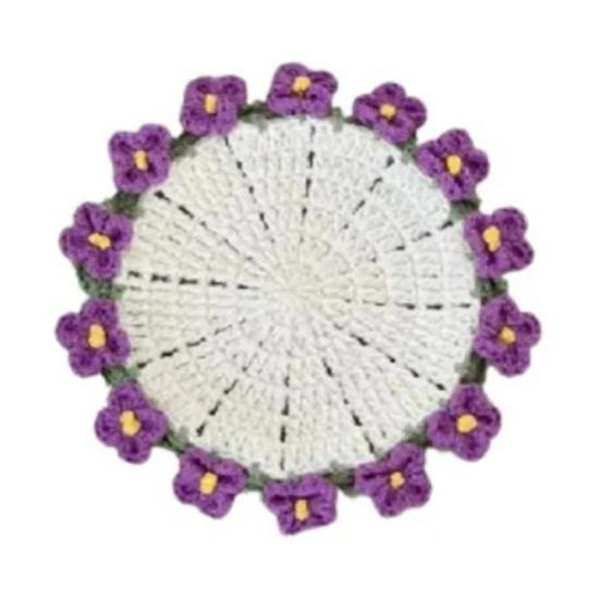Crochet Flower Coasters Handmade Vintage Bouquet Knitted Rose Flower Decorative Coasters Anti-scald Table Mats Without Flower Pot