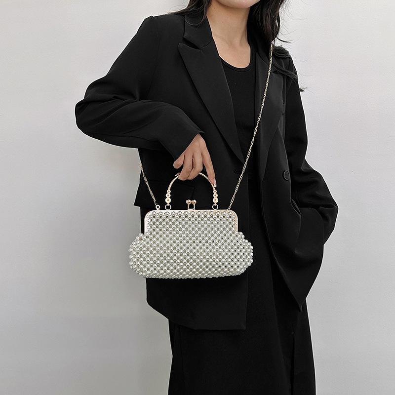 Women's Bag New Hand-woven Pearl Bag Still Chain Shoulder Bag Premium Texture Casual Handbag