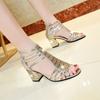 Women's Sandals Peep Toe Chunky Heels Silver Women Wedding Shoes Ankle Boots Sandal Open Toe High Heels Dress Gold Bling Pump