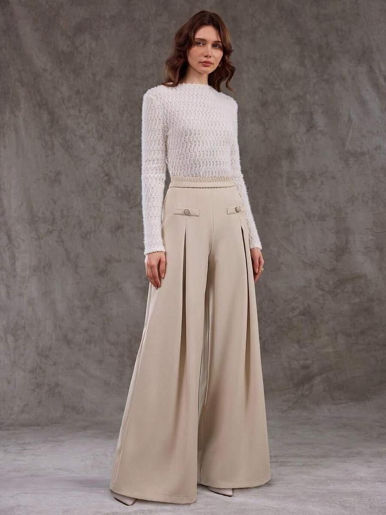 European High Waist Casual Wide-Leg Pants for Women - Elegant and Stylish