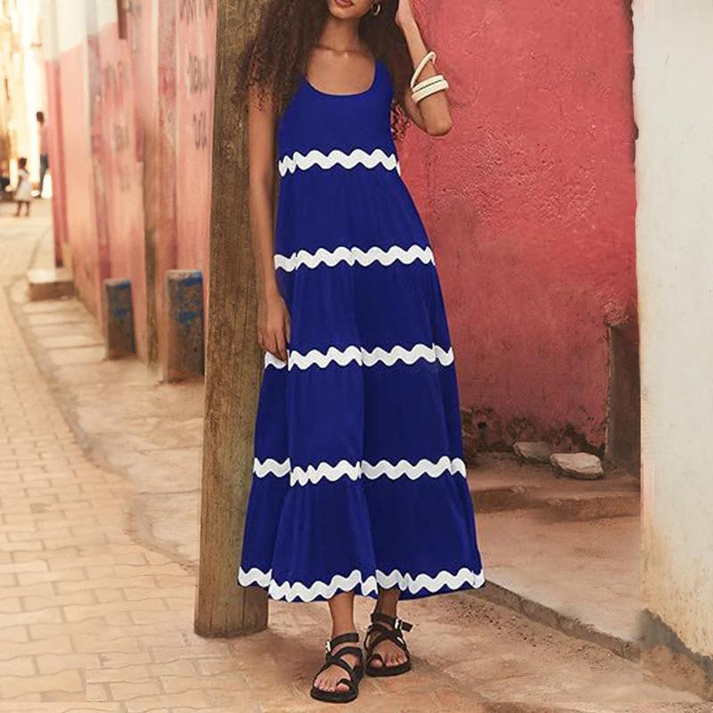 

Женские летние простые платья-футляры с U-образным вырезом, однотонные трапециевидные платья с лямкой на бретельках 2XL синий