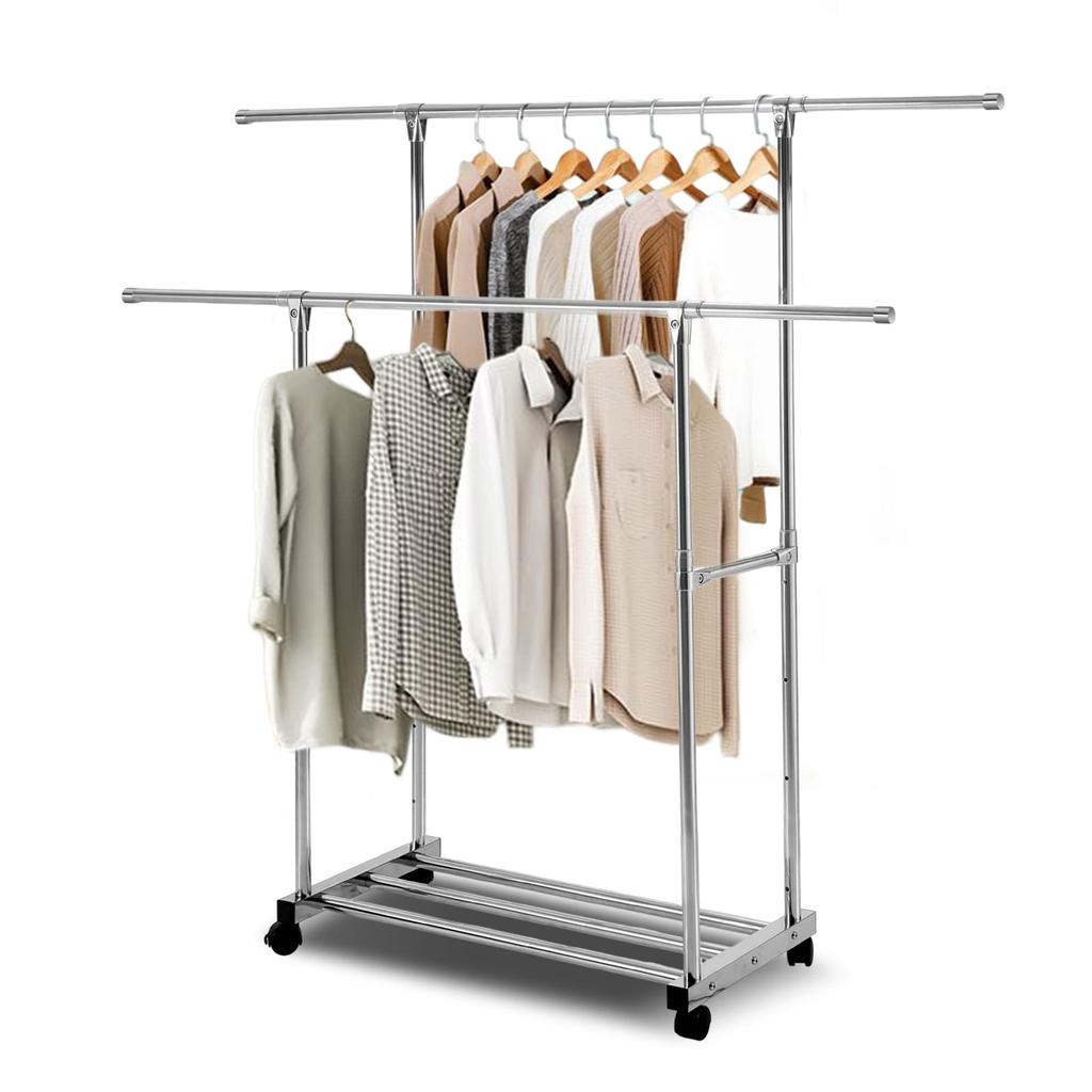 DEWEL Clothes Adjustable Wide x Deep x 100kg Weight Pipe Easy Convenient Storage Rack, 5-Tier Height, 82.5-158.2cm 41.5cm 89.5-157.5cm High, Capacity,