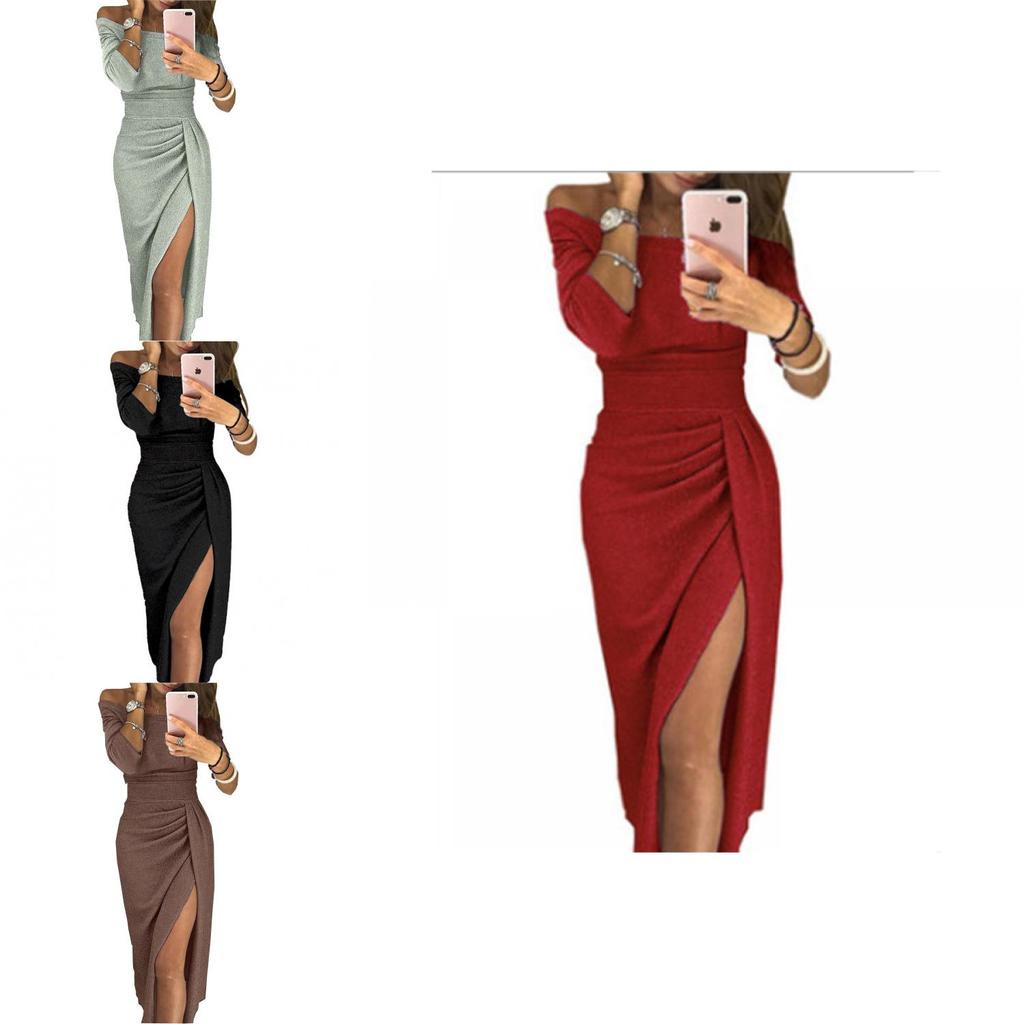 Elegant Women's Off Shoulder Long Sleeve Bodycon Evening Cocktail Party Dress