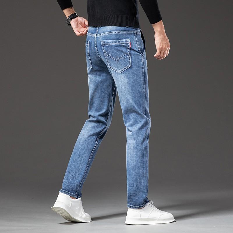 High-end Smoke Gray Jeans Straight Loose Spring and Autumn Thick Medium Diagonal Pocket Casual Pants Large Size Winter
