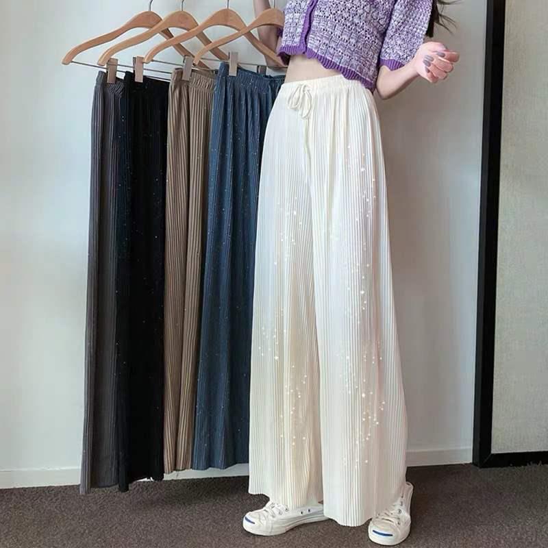 

Women s Summer High-Waisted Chiffon Glitter Wide-Leg Pleated Ice Silk Pants One Size (80-140 jin)