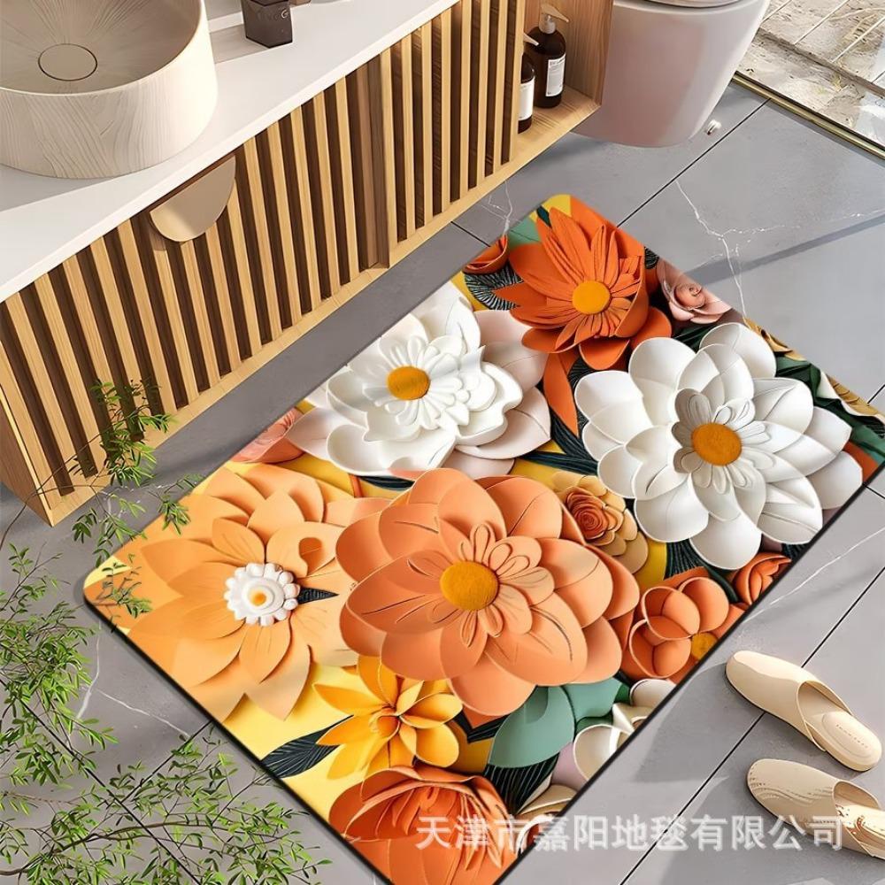 2pcs Oil Painting Diatom Mud Floor Mat Bathroom Absorbent Mat Kitchen Floor Mat Decoration Non-slip Carpet