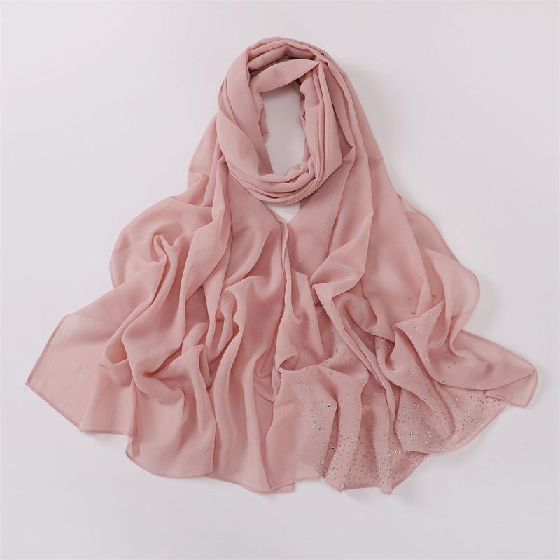 Plain Rhinestone Diamond Bubble Chiffon Hijab Shawls High Quality Bling Bling Wrap Beach Bufandas Ramadan Islamic Muslim Sjaal