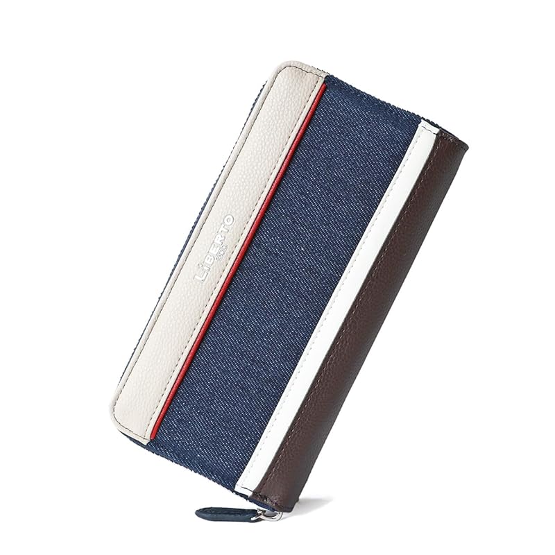 

[Liberto Edwin] wallet men s long wallet denim switching wallet navy Free
