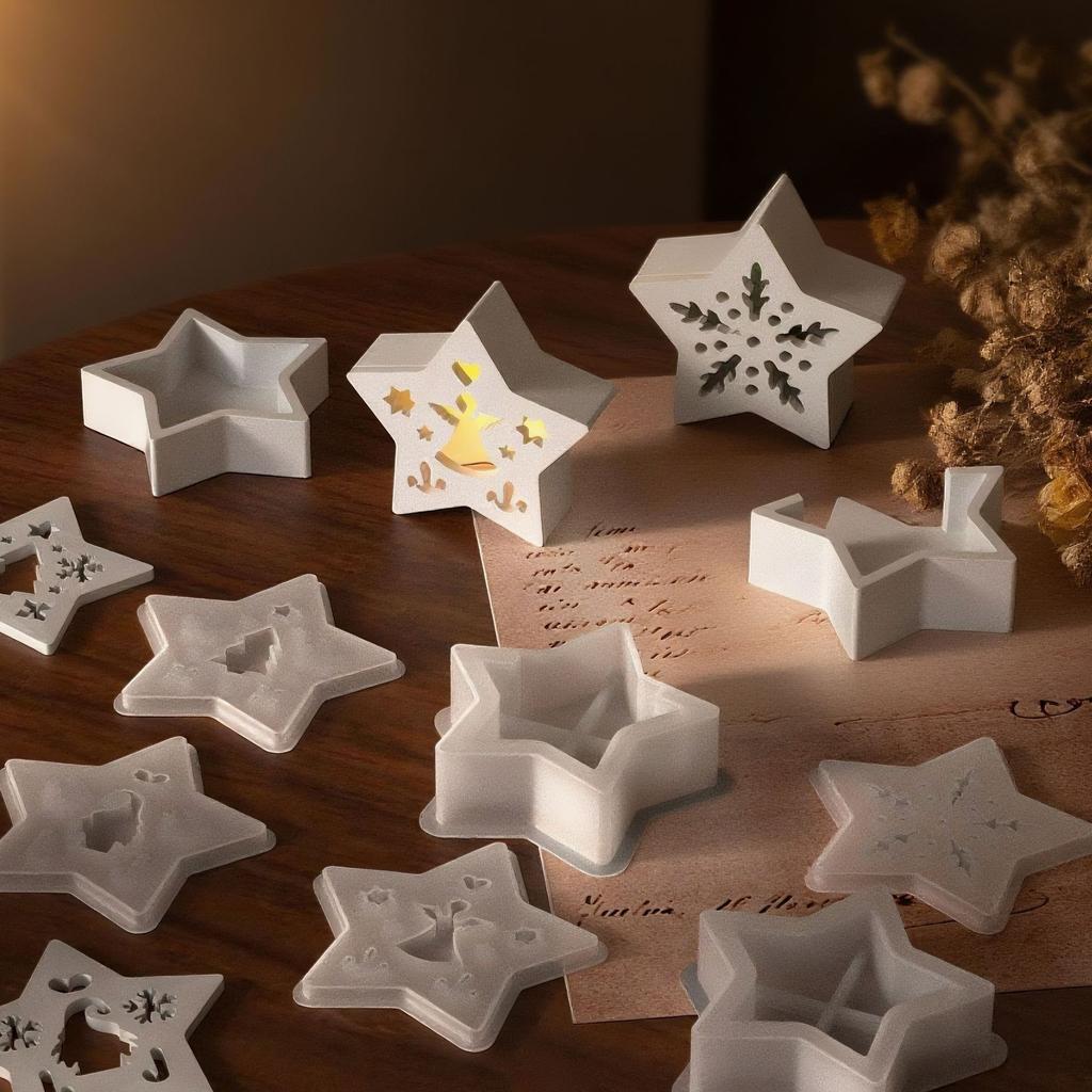 Mould Christmas Openwork Five-Pointed Star Silhouette Lamp Resin Silicone Mold Drip Resin DIY Star Plaster Egg Lamp Decorations