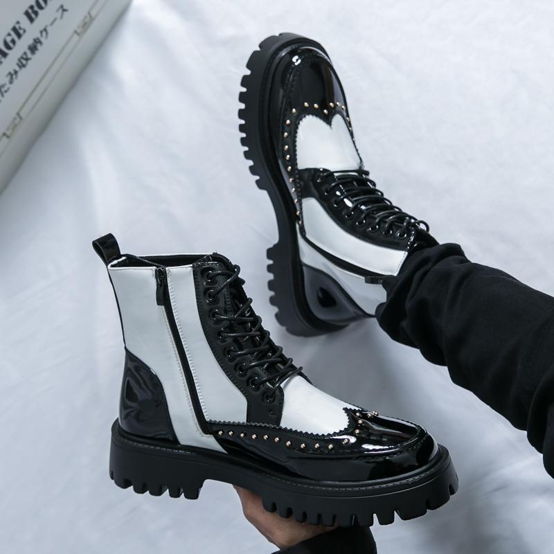 Fashion Lace up high top leather shoes Trendy men's classic styles Leisure Outdoor Street daily Plus Size Nightclub party shoes Hot