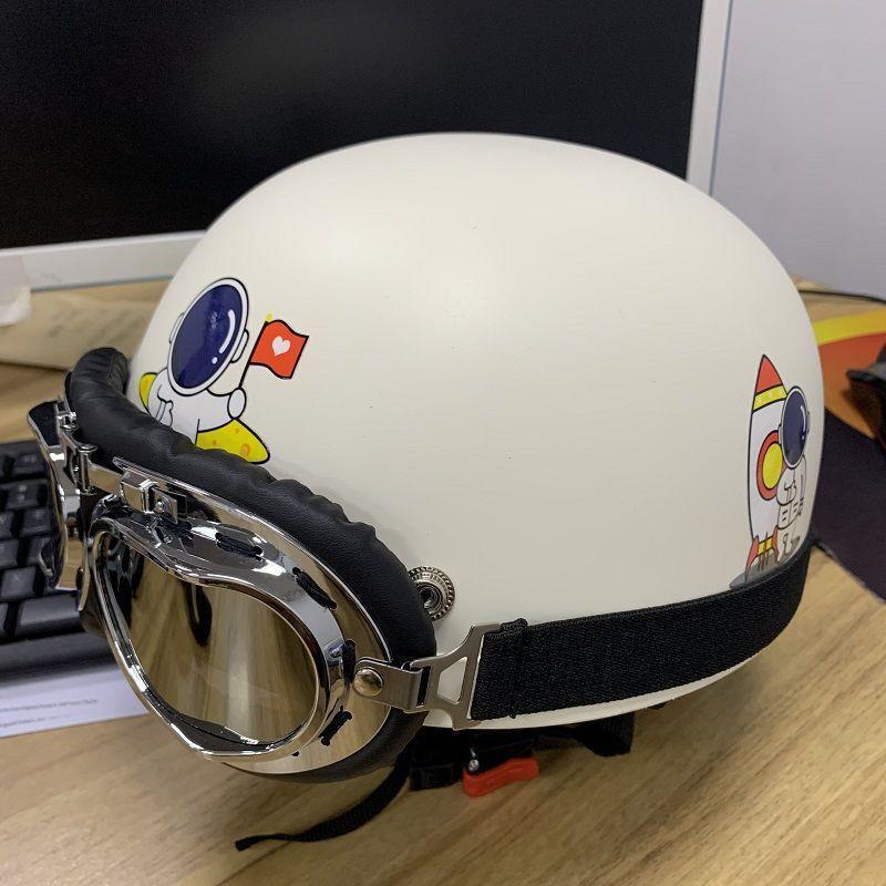 Trendy Street-Style Half Helmet with Eye Protection for Young Riders