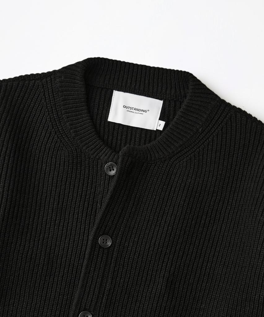 Outstanding Lambswool Round Neck Cardigan_Black