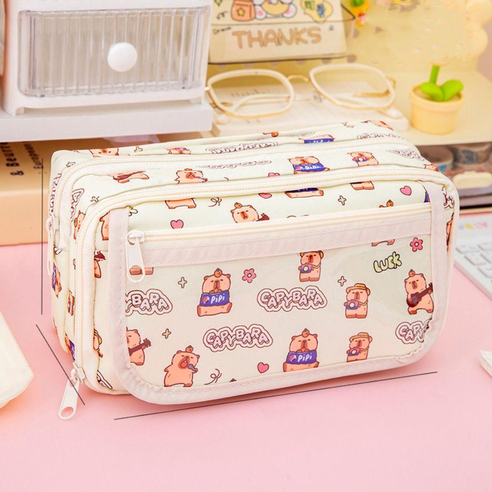 Canvas Capybara Pen Bag Large Capacity Stationery Bag Portable Cartoon Pencil Cases Students Gift