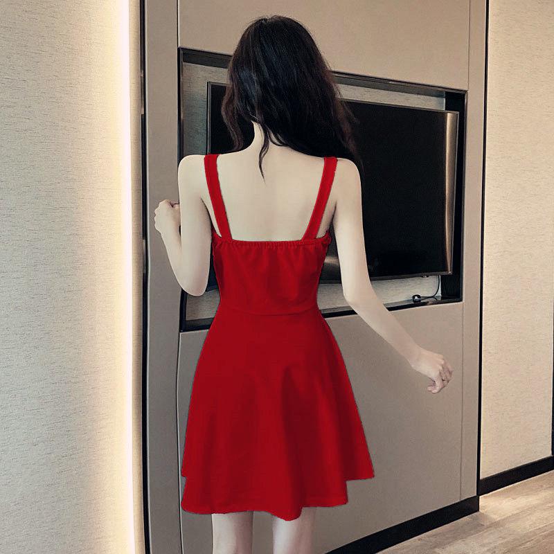 Chic New Style Internet Celebrity A-Line Suspender Dress: Slim Fit, Ruched, Low-Cut, Zipper, Elegant Short Skirt