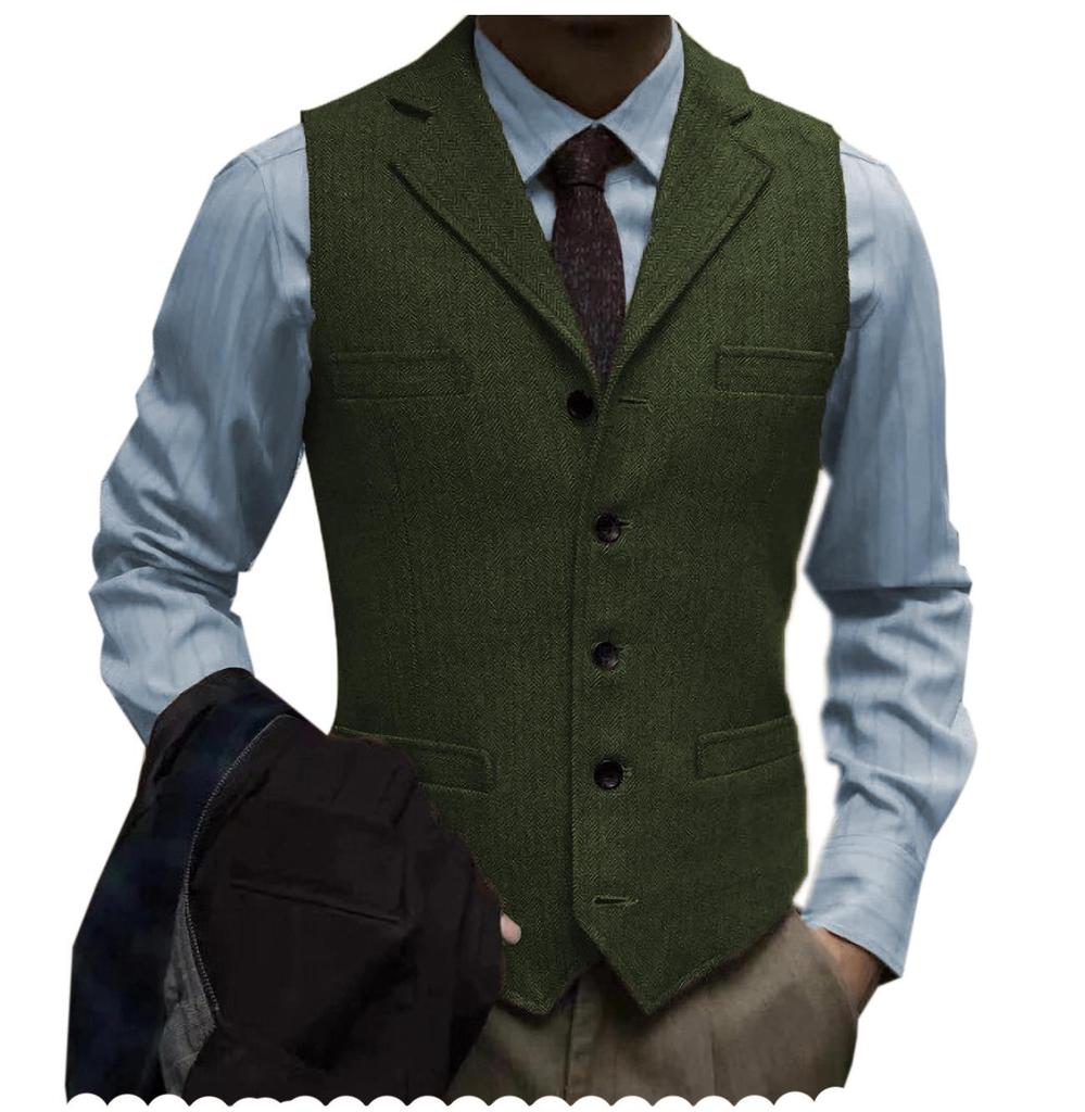 Herren Slim Fit Fischgrät Einreiher Freizeitweste