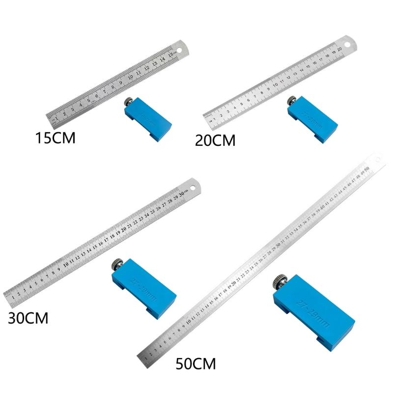 Woodworking Ruler Marking Guide with Thumb Lock Block and Steel Ruler for Repeat Line Layout and Furniture Drafting