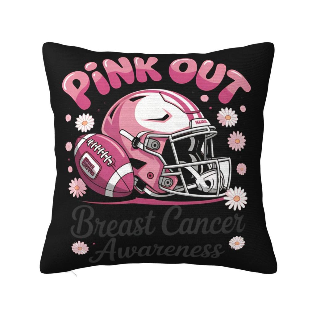 Football Breast Cancer Breast Cance Square Pillow Cases Cushion Cover Fashion Zipper Decorative Pillowcase for Car 45x45cm