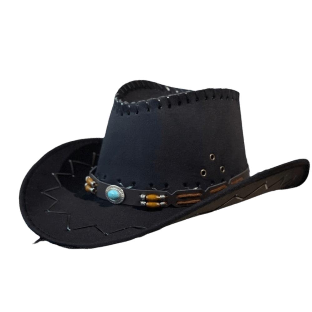 Leather Belt Fedora Hat Wide Brim Sun Hat Vintage Western Cowboy Hat Theme Party чёрный
