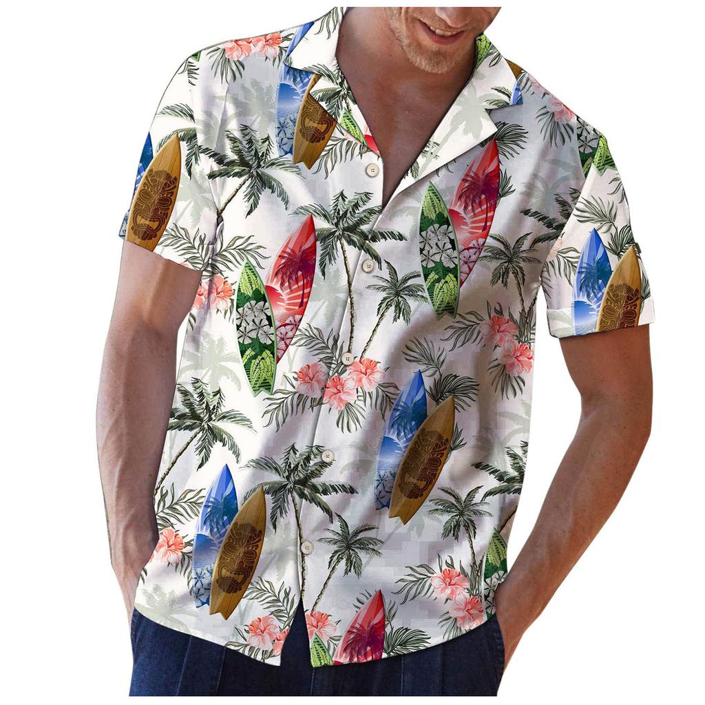Loses, lässiges Hawaii-Knopf-Kurzarm-bedrucktes Strandhemd für Herren