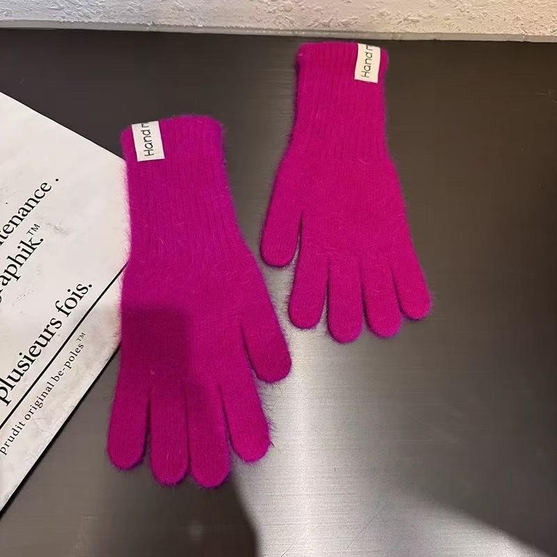 Women Rabbit Hair Gloves Cable Knit Touchscreen Finger Hole Winter Autumn Warm Wrist Length Classic Gloves Female Mitten